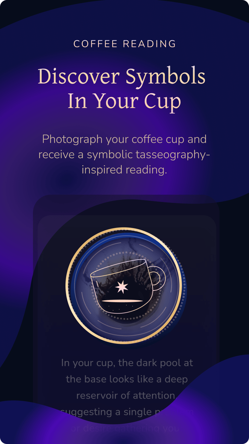 Amula Coffee Reading screen with a symbolic cup illustration